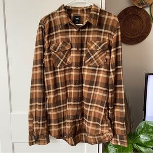 Vans Brown Plaid Cotton Flannel Buttondown Shirt Tailored Fit - M
